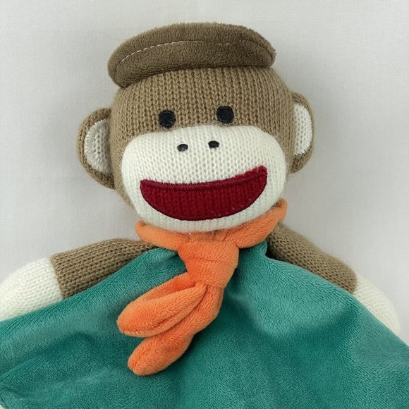 Baby Starters Sock Monkey Lovey Green Baby Security Blanket Knit Plush Rattle - Picture 2 of 6